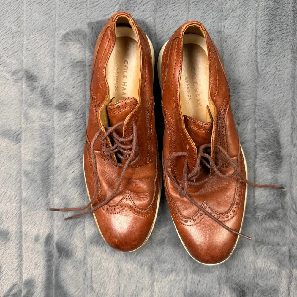 Cole Haan Grand.OS Wingtip Oxford Mens 8.5 Brown Leather Brogue C26471